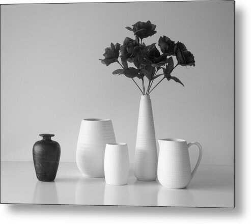 Flowers Metal Print featuring the photograph Still Life In Black And White by Jacqueline Hammer