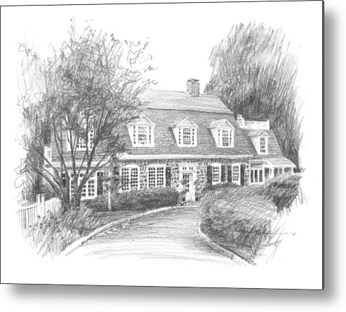 <a Href=http://miketheuer.com Target =_blank>www.miketheuer.com</a> Stone Cottage Pencil Drawing Mike Theuer Metal Print featuring the drawing Stone Cottage Pencil Drawing by Mike Theuer
