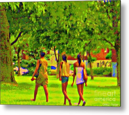 Montreal Metal Print featuring the painting Summertime Walk Through The Beautiful Tree Lined Park Montreal Street Scene Art By Carole Spandau by Carole Spandau
