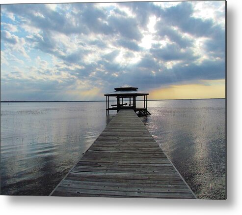 Sun Metal Print featuring the photograph Sun Rays On The Lake by Cynthia Guinn