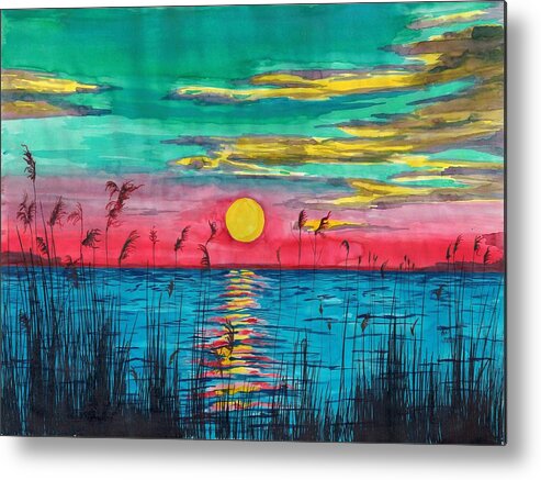 Water Metal Print featuring the painting Sundown in the Glades by Beverly Marshall