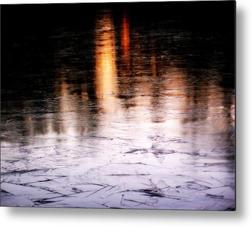 Sunrise Metal Print featuring the photograph Sunrise Reflected on Icy Pond by Gregory Strong