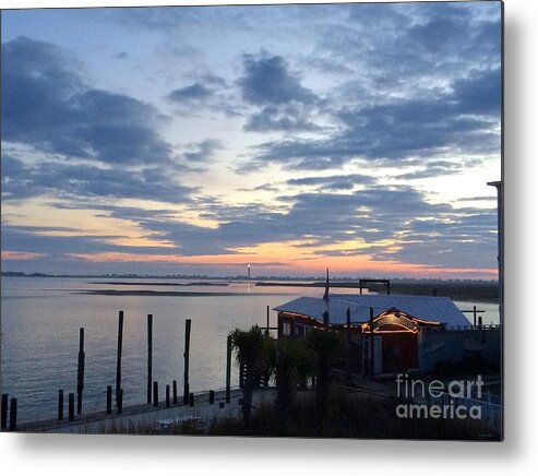 Art Metal Print featuring the painting Sunset at American Fish Co    Safe Havens Ivans in Southport NC by Shelia Kempf