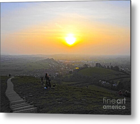 Sunset Metal Print featuring the digital art Sunset At Glastonbury Tor by Andrew Middleton