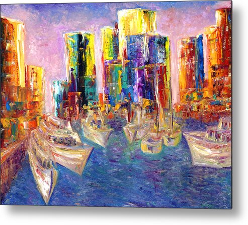  Metal Print featuring the painting Sunset In A Harbor by Helen Kagan