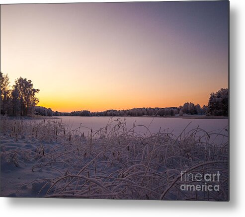 Winter Metal Print featuring the photograph Sunset in Lakeside Winterscape by Ismo Raisanen