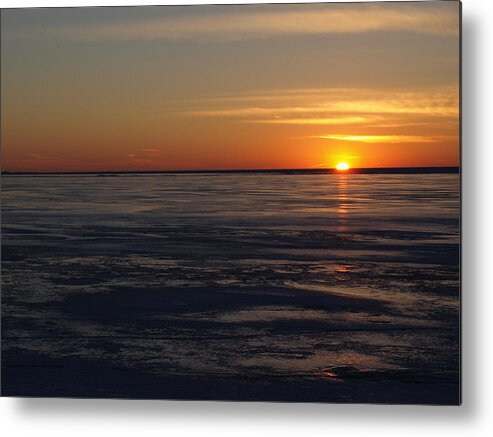 Lake Metal Print featuring the photograph Sunset Over a Frozen Lake Erie - 3 by Jeffrey Peterson