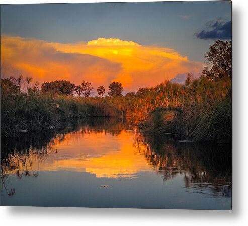 100324 Botswana & Zimbabwe Expeditions Metal Print featuring the photograph Sunset over Camp Sandibe by Gregory Daley MPSA