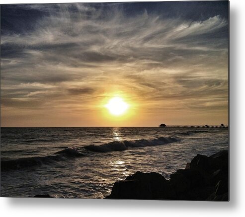 Ocean Metal Print featuring the photograph Sunset over the Pier by Dave Hall