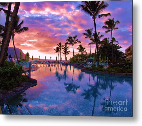 St Regis Metal Print featuring the photograph Sunset Reflection St Regis Pool by Michele Penner