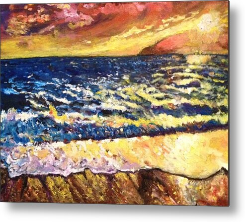 Sunset Metal Print featuring the painting Sunset Rest - Drama at Sea by Belinda Low