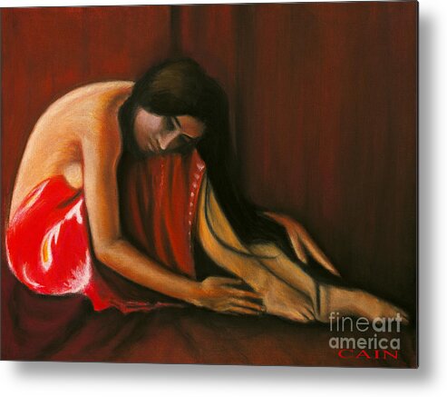 Woman In Red Dress Metal Print featuring the painting Tahiti Woman Art Print by William Cain