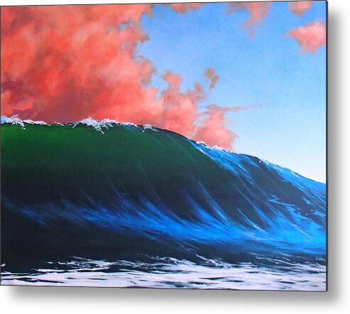 Wave Metal Print featuring the painting Take a left at Sunset by Philip Fleischer