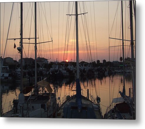 Sandra Muirhead Artist/photographer Tall Ships Sunset Scenes Mediterranean Sea Sea Ports Grau De Roi Sea Port Port De Peche Sailing Ships Metal Print featuring the photograph Tall Ships by Sandra Muirhead