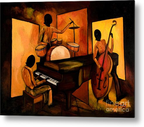 Jazz Metal Print featuring the painting The 1st Jazz Trio by Larry Martin