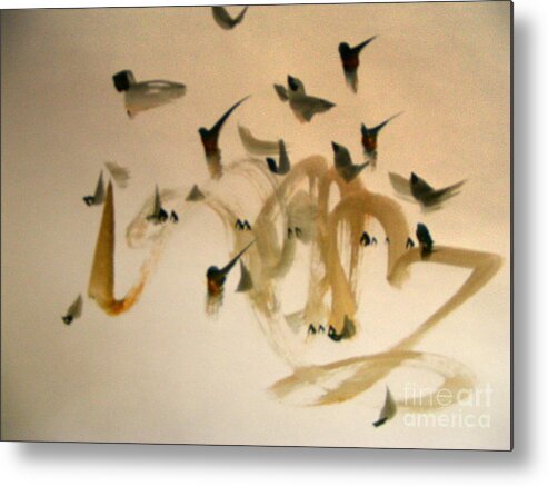 Gouache Metal Print featuring the painting The Birds by Nancy Kane Chapman