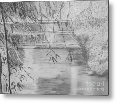  Metal Print featuring the drawing The Bridge by Valerie Shaffer