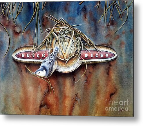 Nuthatch Metal Print featuring the painting The Collector by Greg and Linda Halom