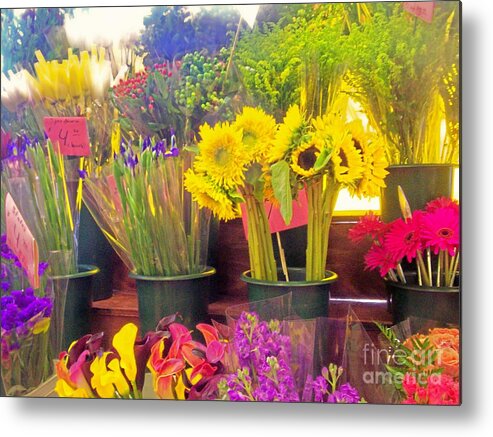 Flowers Color Sunflowers Nature Bloom Female Metal Print featuring the photograph The Flower Stand by Kristine Nora