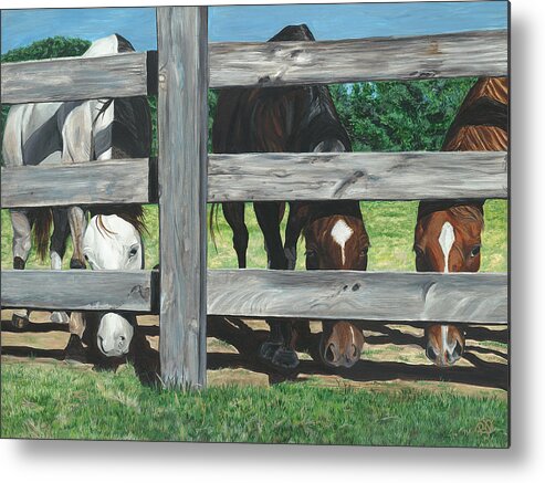 White Horse Metal Print featuring the painting The grass is always greener... by Patty Vicknair