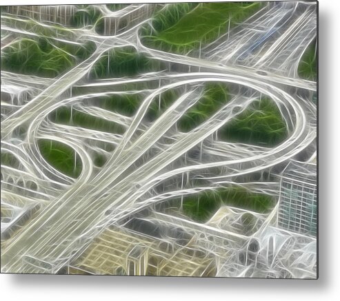 Chicago Downtown Loop Metal Print featuring the digital art Chicago's Interstate Traffic Loop Frac Filter by Ginger Wakem