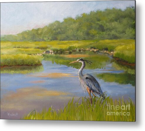 Blue Heron Metal Print featuring the painting The Millway Marsh by Karol Wyckoff