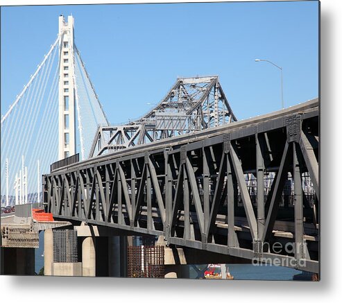 San Francisco Metal Print featuring the photograph The New And The Old Bay Bridge San Francisco Oakland California 5D25429 by Wingsdomain Art and Photography