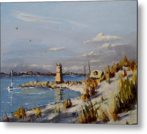 Seascape Metal Print featuring the painting The Old Lighthouse at Rockaway Point by Thomas Kearon