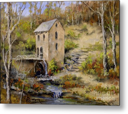 Mill Metal Print featuring the painting The Old Mill in Late Fall by Virginia Potter