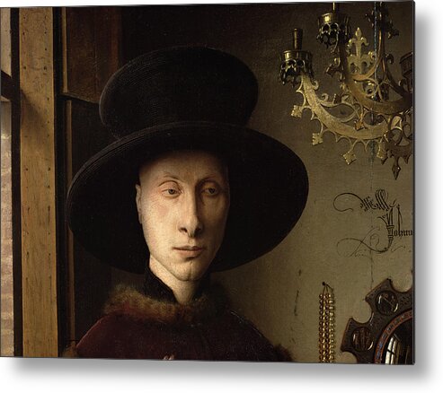 Mirror Metal Print featuring the photograph The Portrait Of Giovanni ? Arnolfini And His Wife Giovanna Cenami ? The Arnolfini Marriage 1434 Oil by Jan van Eyck