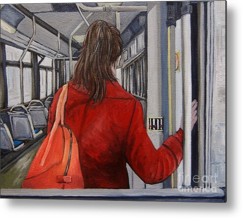 Bus Scenes Metal Print featuring the painting The Red Coat by Reb Frost