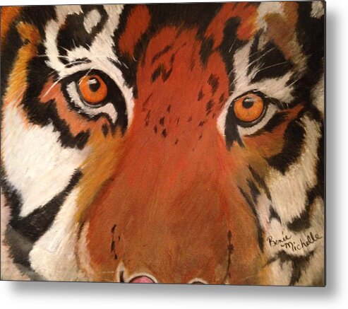 Tiger Face Metal Print featuring the pastel Tiger Eyes by Renee Michelle Wenker