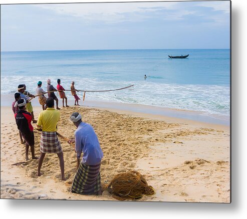 Fishermen Metal Print featuring the photograph Hoisting the Nets by Nila Newsom