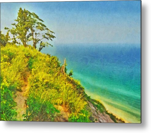 Sleeping Bear Dunes National Lakeshore Metal Print featuring the digital art Tree on a Bluff by Digital Photographic Arts