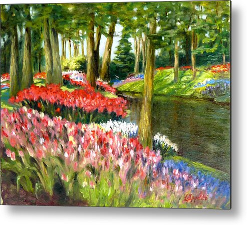 Landscape Metal Print featuring the painting Tulip Gardens by Lori Ippolito