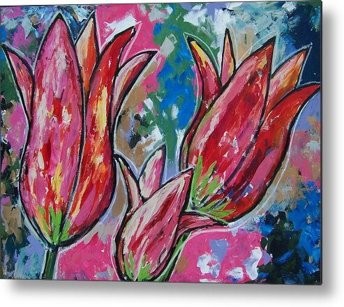 Tulips Metal Print featuring the painting Tulip Trio by Krista Ouellette