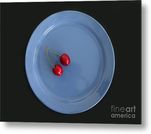 Plate Metal Print featuring the photograph Two cherries by Roman Milert