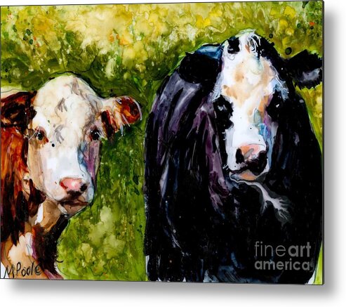 Cows Metal Print featuring the painting Two Cows by Molly Poole