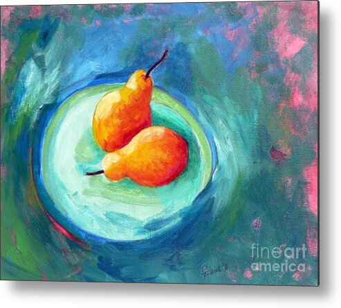 Pears Metal Print featuring the painting Two Pears by Elizabeth Fontaine-Barr