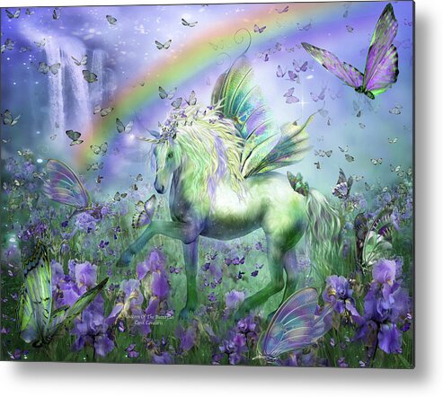 Unicorn Metal Print featuring the mixed media Unicorn Of The Butterflies by Carol Cavalaris