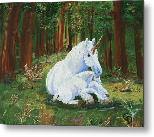 Unicorns Lap Metal Print featuring the painting Unicorns Lap by Gail Daley