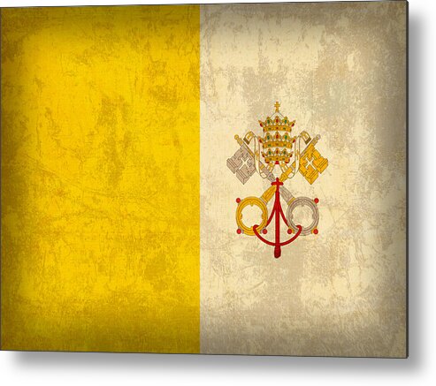 Vatican Metal Print featuring the mixed media Vatican City Flag Vintage Distressed Finish by Design Turnpike