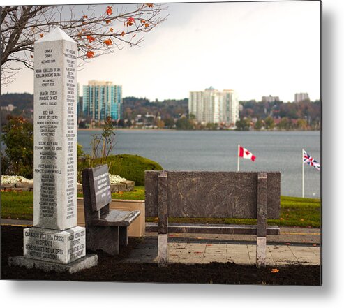  Cross Victoria Victory Architecture Success Medal Competition Tourism Queen Heaven Monument Religion History City War Landmark Historic Travel Religious Win Sport Outdoors Europe Royals Military Aim Christian Tower Ribbon Gold Metal Print featuring the photograph Victoria Cross Memorial by James Canning