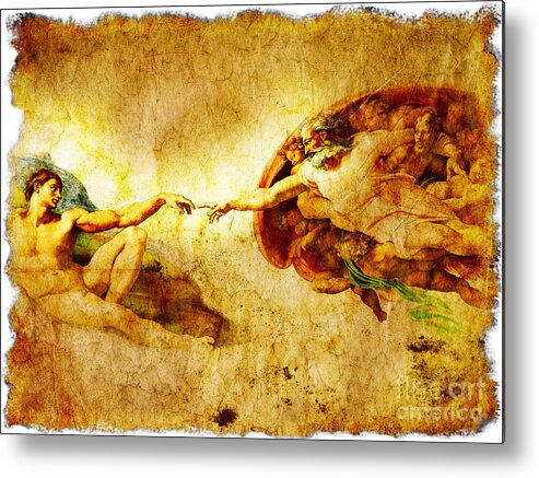 The Creation Of Adam Metal Print featuring the painting Vintage art - the Creation of Adam by Stefano Senise