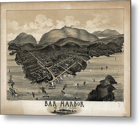 Acadia Metal Print featuring the photograph Vintage Bar Harbor Map by Edward Fielding