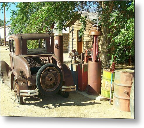 Automobile Metal Print featuring the photograph Vintage Car And Gas Station by Douglas Miller