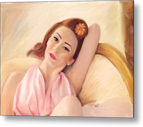 Glamour Metal Print featuring the painting Waiting Glamour by Angela Stanton