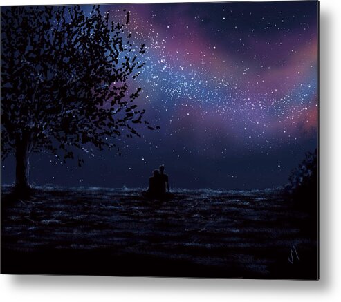 Night Metal Print featuring the painting We are still looking up by Veronica Minozzi