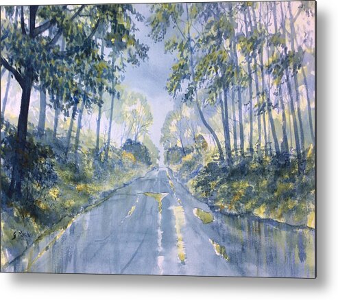 Glenn Marshall Metal Print featuring the painting Wet Road in Woldgate by Glenn Marshall