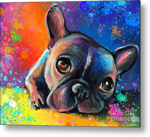 French Bulldog Prints Metal Print featuring the painting Whimsical Colorful French Bulldog by Svetlana Novikova